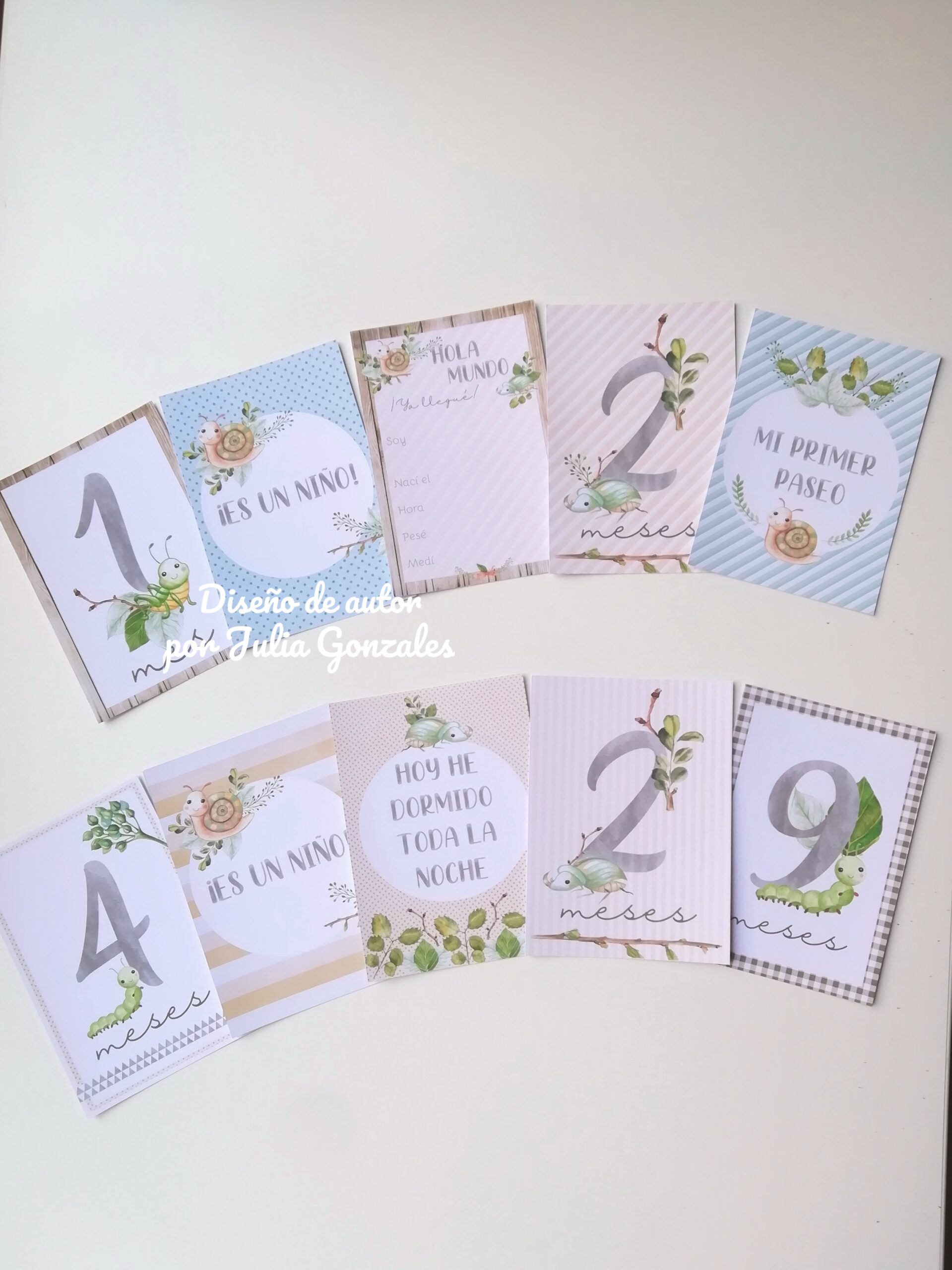 Baby Cards modelo "Jardín encantado" en tonos celestes